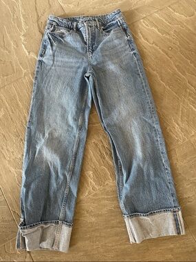 Sky-Hi Wide Leg Cuffed Jean